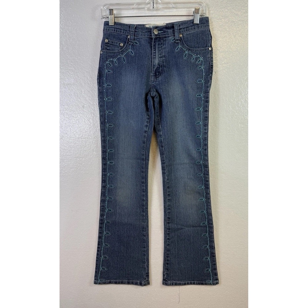 Vtg Nesso Jeans Y2K  Womens Sz 14 Bootcut Distressed‎ Embroidered Blue Denim Hip